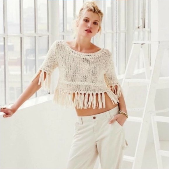 Free People 💯 cotton cropped fringe sweater XS - Picture 5 of 5